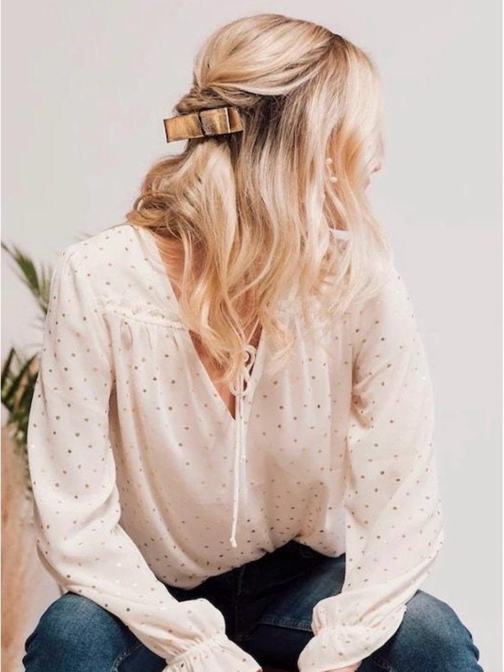 Anthroplogie Current Air Women’s Cream Long-Sleeve Tie-Front Blouse
